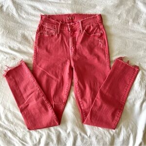MOTHER The Double Fray Charmer Pink Frayed Denim Jeans Size 24